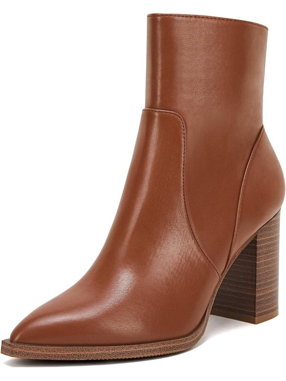 Women's Brown Chunky Stacked Heel Side Zipper Pointed Toe Stylish Ankle Booties